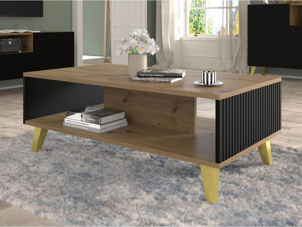 Table basse Doucezen B 90x60 cm chêne Doucezen / noir mat pieds dorés