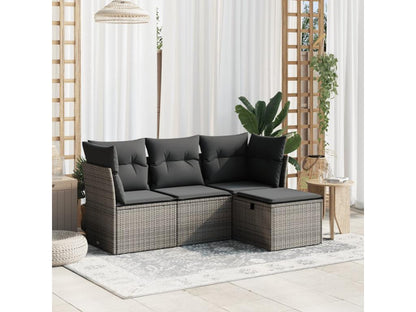 Salon de jardin 4 pcs avec coussins gris résine tressée
