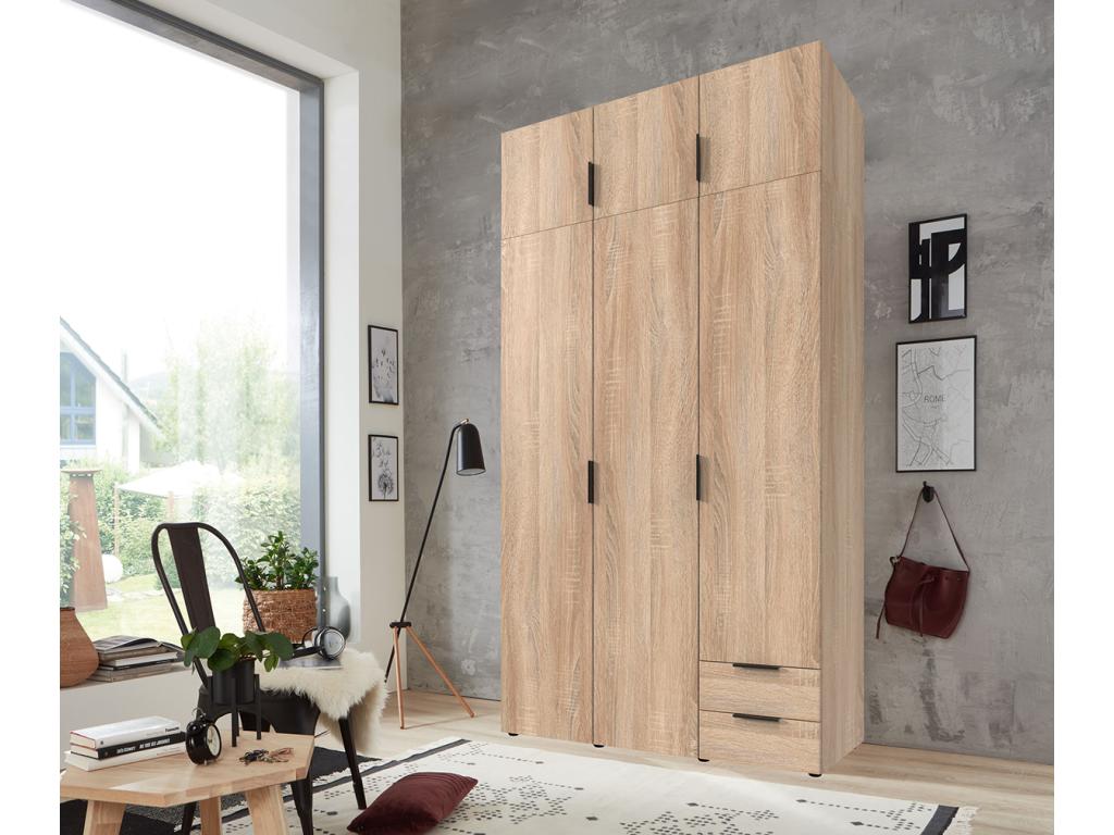 Armoire de rangement placard de rangement en bois mélamine coloris Imitation chêne - Longueur 120 x Hauteur 225 x Profondeur 54 cm?