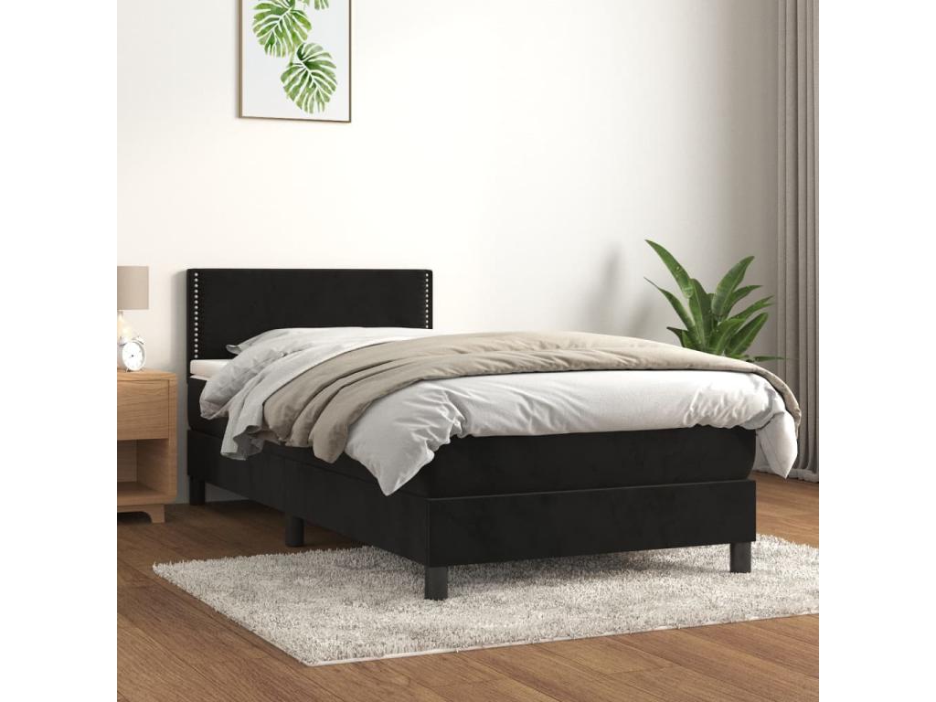 Lit à sommier tapissier et matelas Noir 80x200 cm Velours