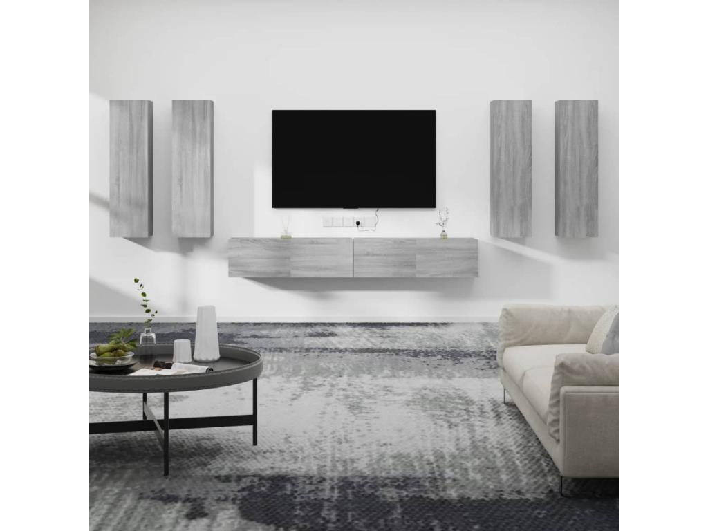 Ensemble de meubles TV 6 pièces Doucezen gris Bois d'ingénierie
