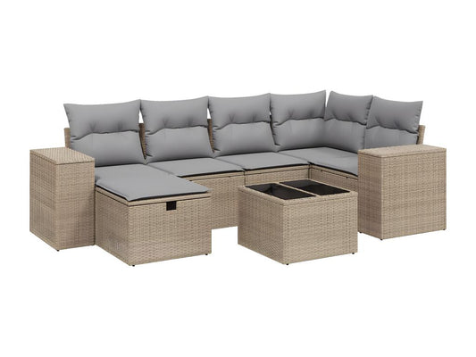 Salon de jardin avec coussins 7pcs méMeublita beige résine tressée