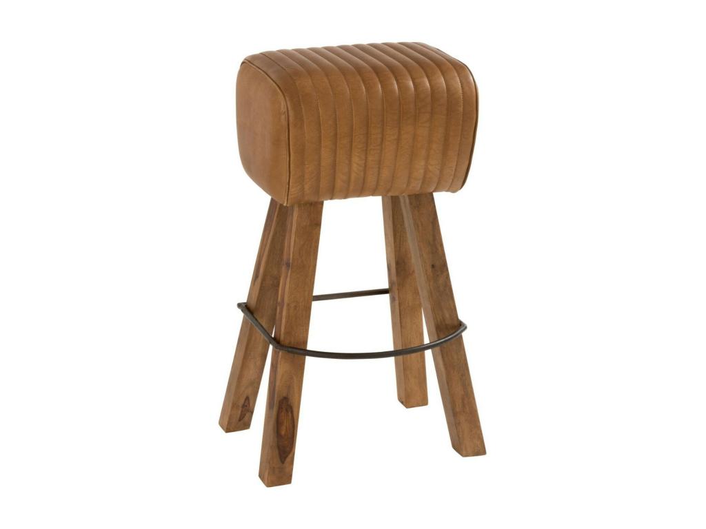 Tabouret de Bar en Cuir / Bois Gym 75cm Naturel