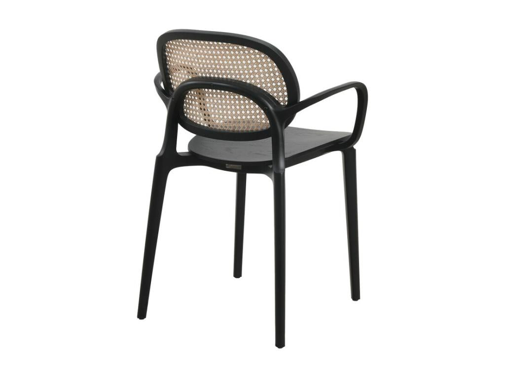 Fauteuil avec structure Noire Assise Bois et Cannage Naturel