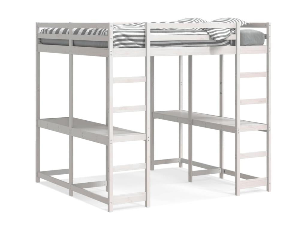 Lit superposé et bureau et échelle 200x200cm bois de pin massif