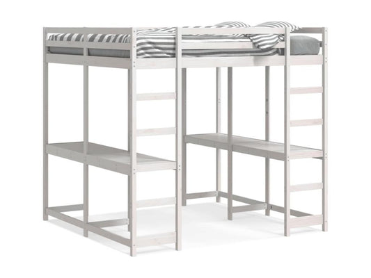 Lit superposé et bureau et échelle 200x200cm bois de pin massif