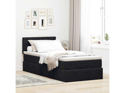 Cadre de lit ottoman avec matelas noir 90x190 cm velours