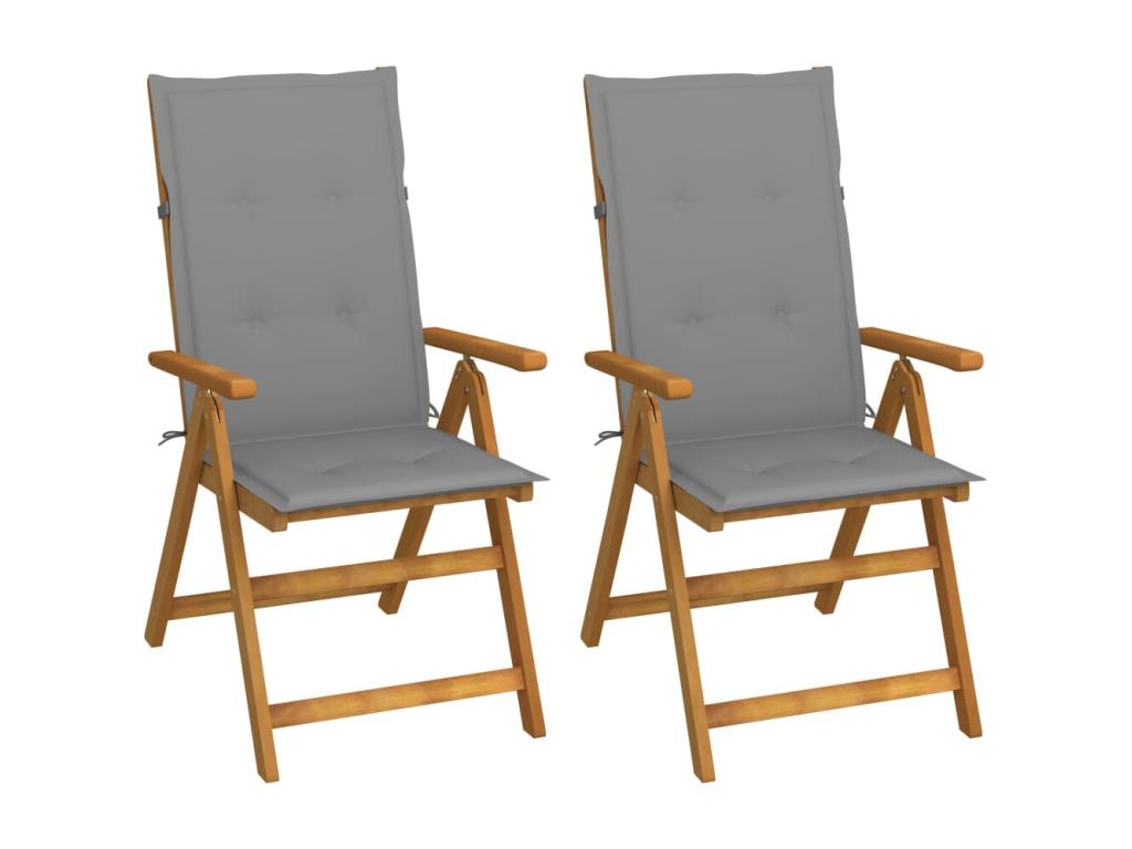 Chaises inclinables de jardin 2 pièces avec coussins Bois d'Meublita