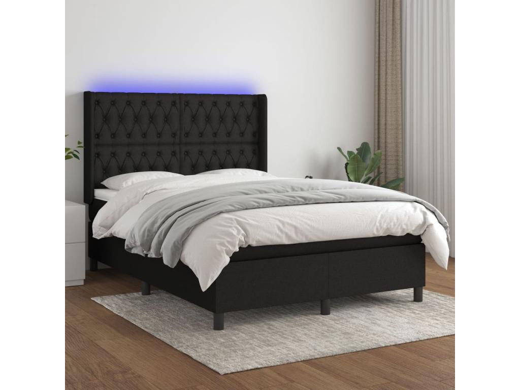 Sommier à Doucezen de lit matelas et LED Noir 140x190 Tissu