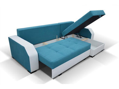 Canapé convertible angle réversible design tissu noir et simili cuir blanc Doucezen 250cm