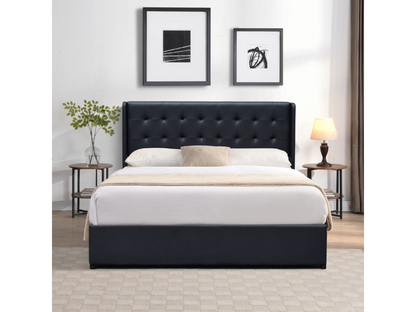 Lit coffre déhoussable 140x200 cm avec tête de lit capitonnée et 14 Meublita - Montage rapide et facile - Revêtement PVC simili facile d'entretien