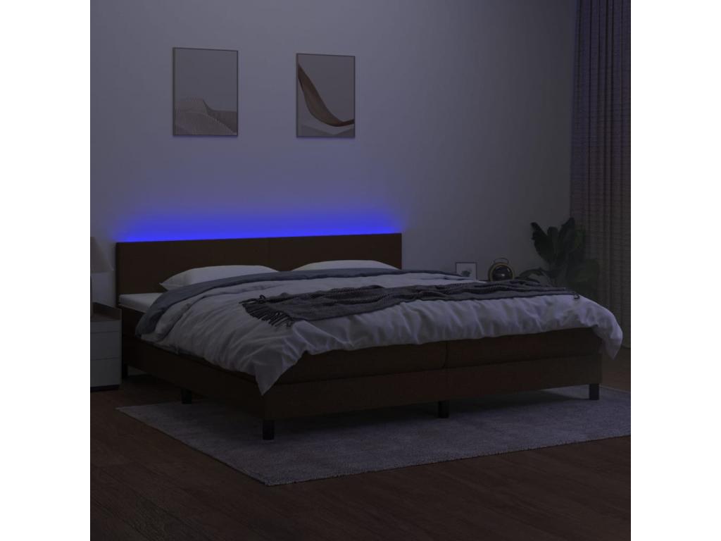 Sommier tapissier matelas et LED Marron foncé 200x200 cm Tissu