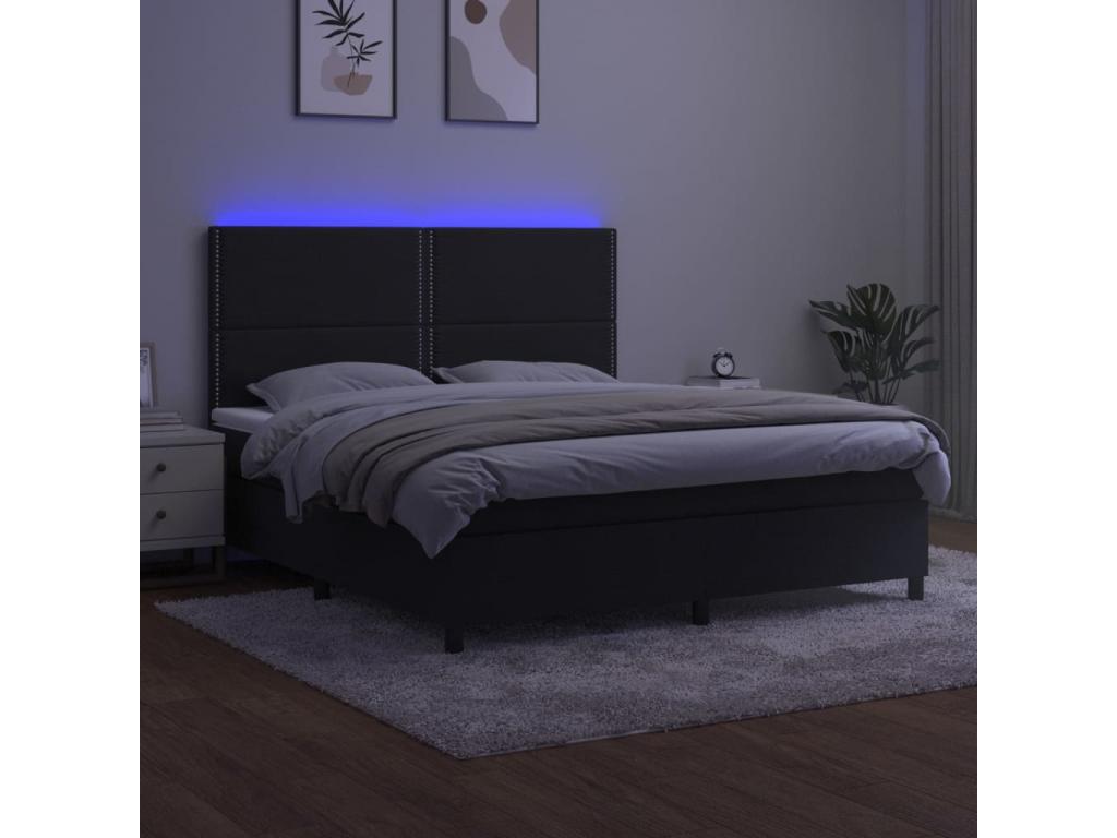 Sommier à Doucezen de lit avec matelas et LED Noir 180x200 cm
