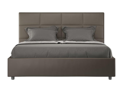 Lit capitonné simili cuir Meublita-Couleur Marron-140x200