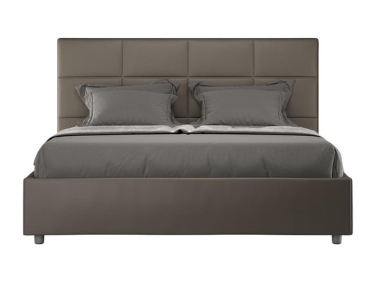 Lit capitonné simili cuir Meublita-Couleur Marron-140x200