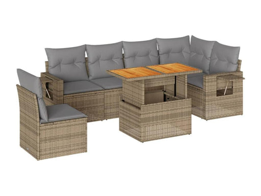 Salon de jardin avec coussins 7 pcs beige résine tressée