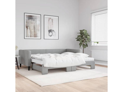 Lit de jour avec gigogne et matelas gris clair 90x190 cm tissu