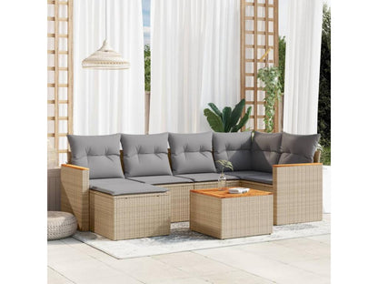 Salon de jardin avec coussins 7 pièces méMeublita beige résine tressée