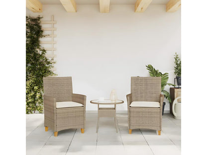 Chaises de jardin coussins lot de 2 beige résine tressée bois