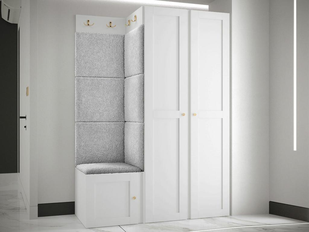 Meuble d'entrée Meublita 379 186x116x46cm Blanc - Gris clair MDF - Stratifié - Tapisserie