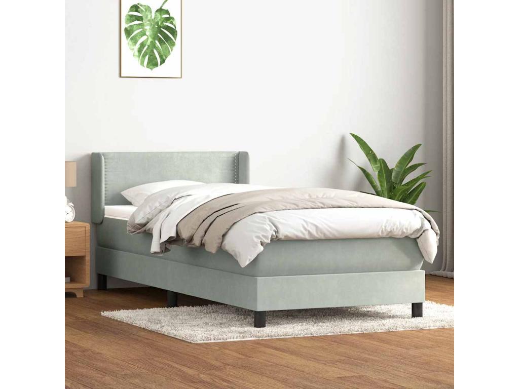 Sommier à Meublita de lit et matelas gris clair 80x210 cm velours
