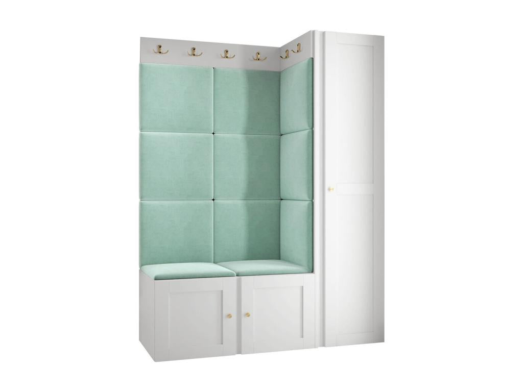 Meuble d'entrée Vertchez 377 186x124x46cm Blanc - Turquoise Stratifié - Tapisserie - MDF