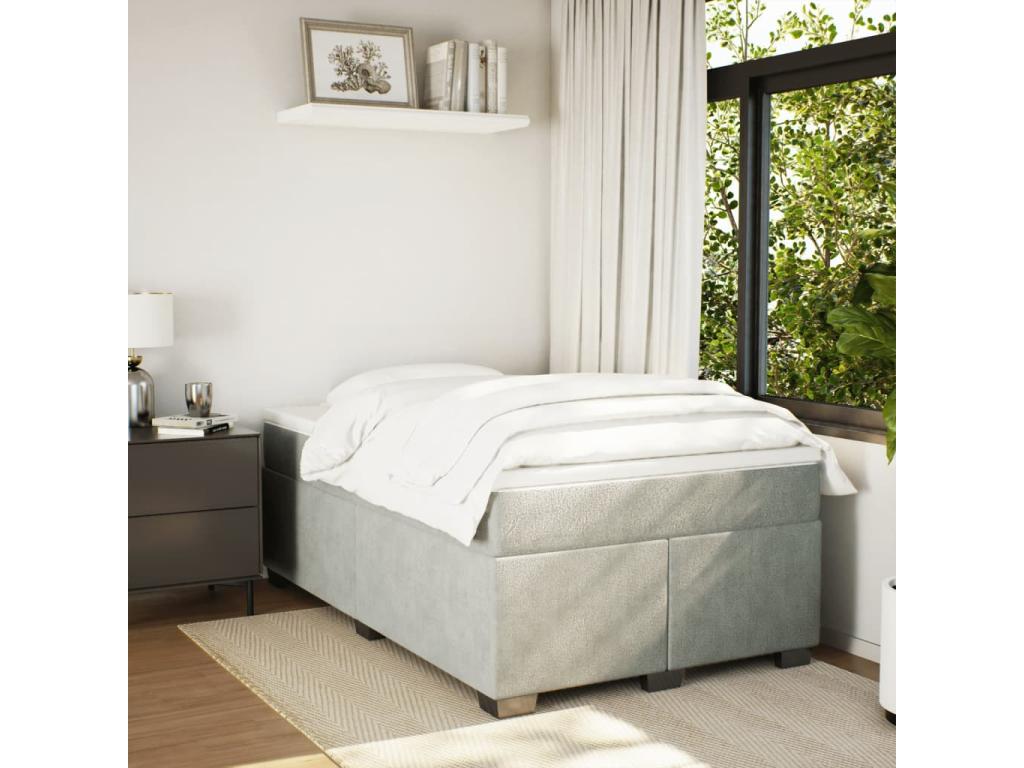 Sommier à Meublita de lit et matelas Gris clair 120x200cm Velours