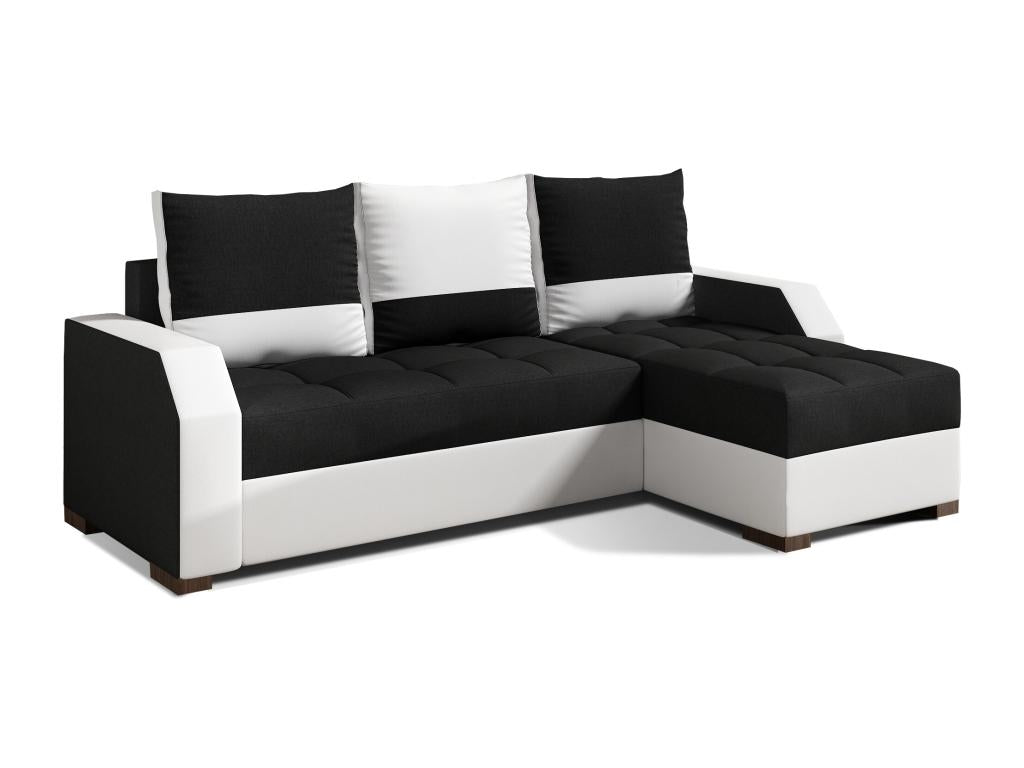 Canapé convertible angle réversible design tissu noir et simili cuir blanc Doucezen 250cm