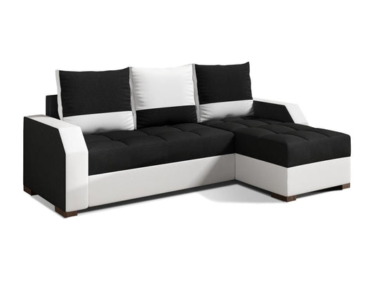 Canapé convertible angle réversible design tissu noir et simili cuir blanc Doucezen 250cm