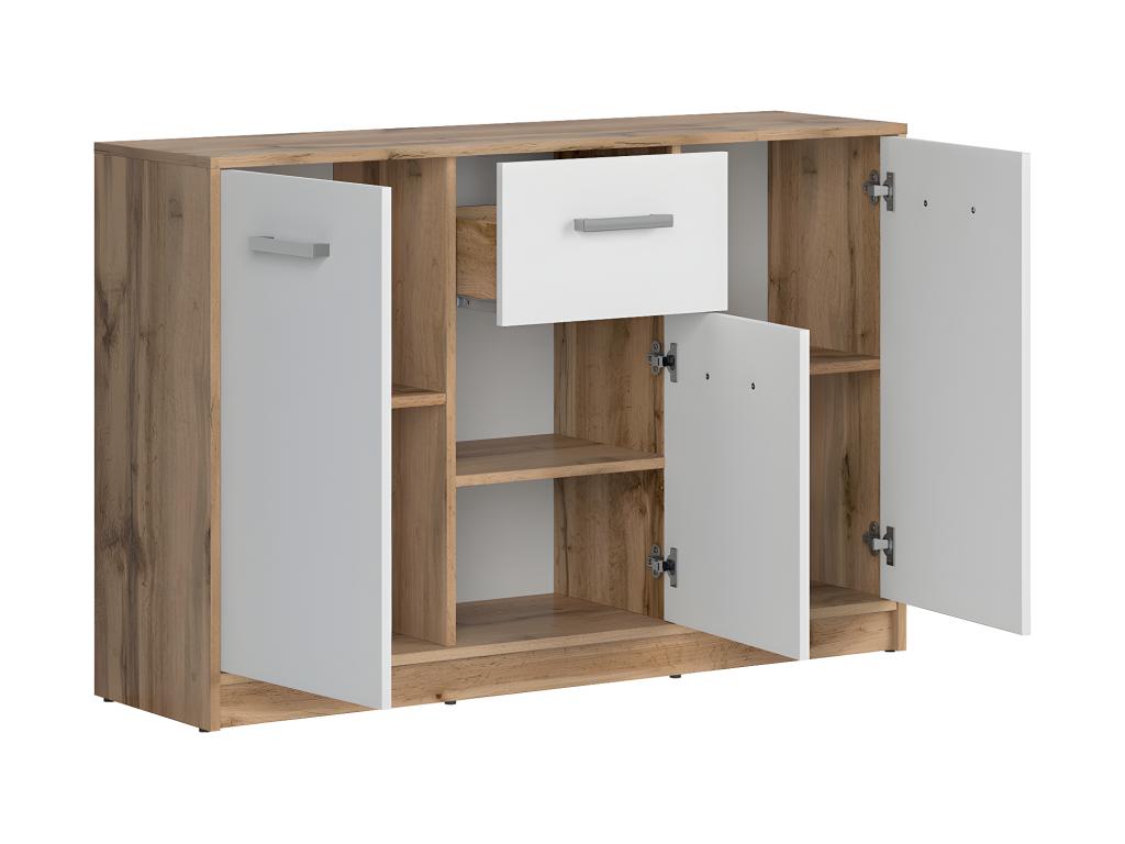 Buffet 3 portes 1 tiroir Meublita Bois et Blanc