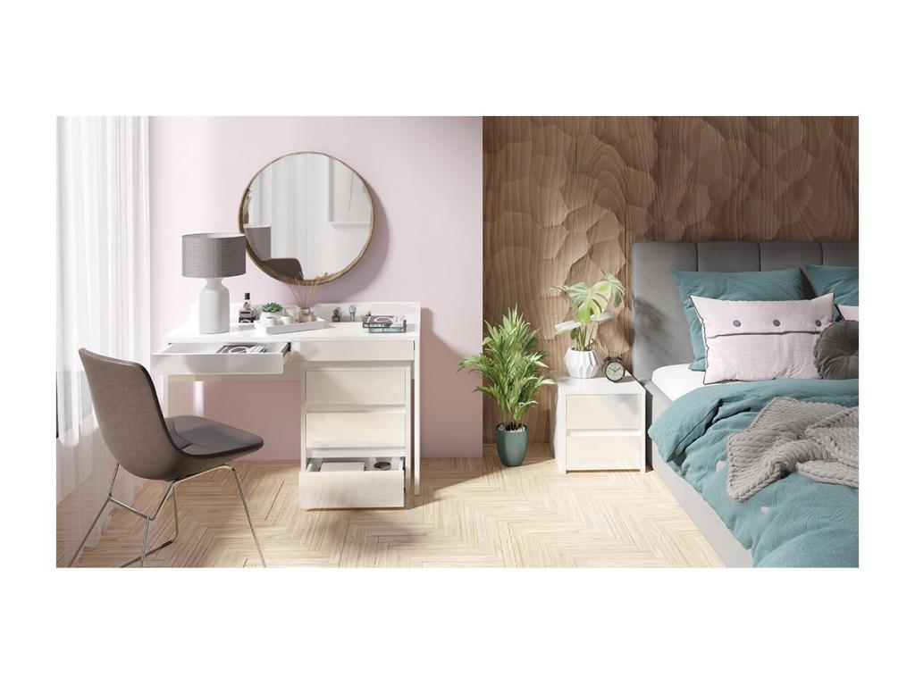 Bureau Coiffeuse design avec deux tiroirs collection Meublita coloris blanc finitions brillantes