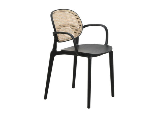 Fauteuil avec structure Noire Assise Bois et Cannage Naturel