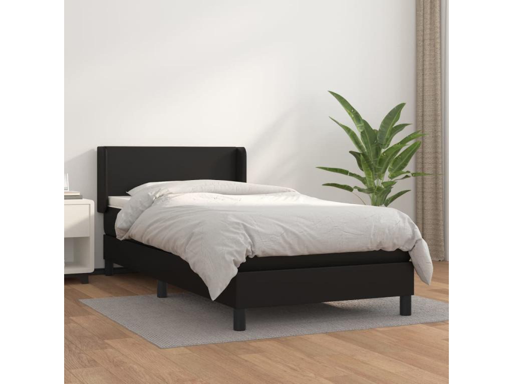Lit à sommier tapissier avec matelas Noir 90x200 cm Similicuir