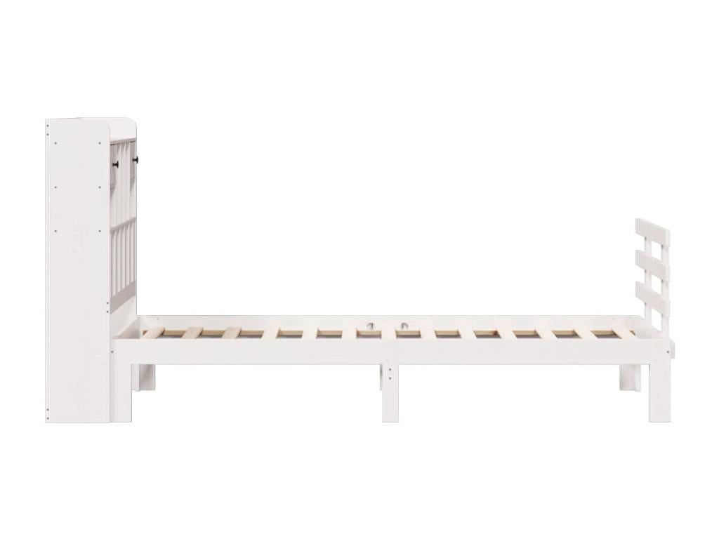 Lit bibliothèque sans matelas blanc 100x200 cm bois pin massif