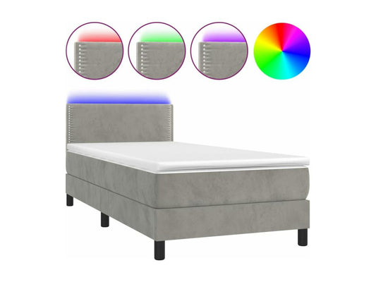 Sommier tapissier matelas et LED Gris clair 100x200 cm Velours