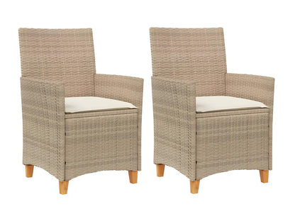 Chaises de jardin coussins lot de 2 beige résine tressée bois