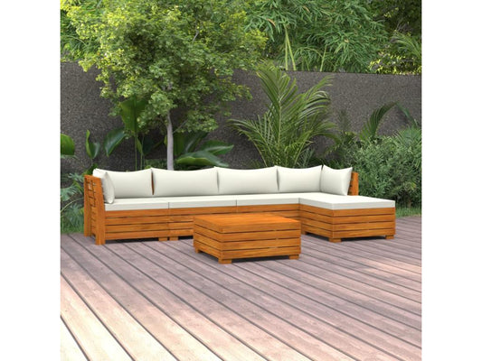 Salon de jardin 6 pcs avec coussins Bois d'Meublita solide