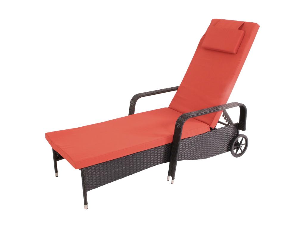 Chaise longue Doucezen polyrotin bain de soleil couchette alu - anthracite coussin terracota