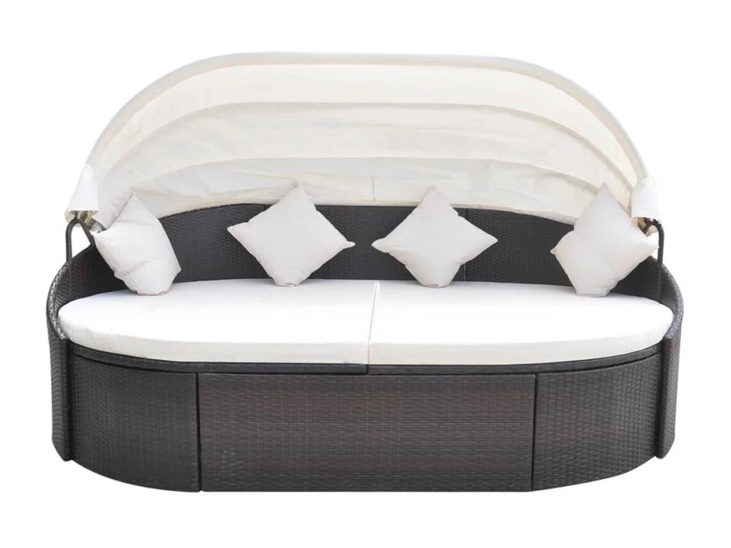 Chaise longue de jardin avec auvent Résine tressée Marron