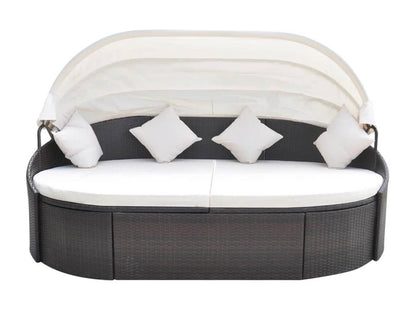 Chaise longue de jardin avec auvent Résine tressée Marron