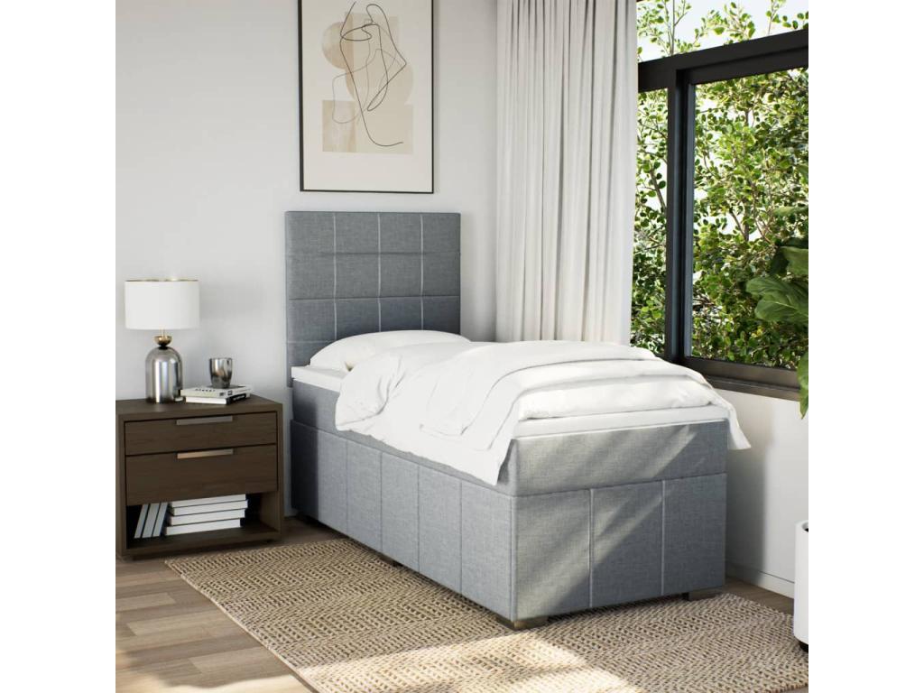 Sommier à Meublita de lit avec matelas Gris clair 90x200 cm Tissu