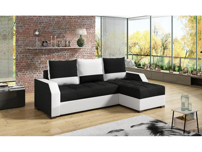 Canapé convertible angle réversible design tissu noir et simili cuir blanc Doucezen 250cm