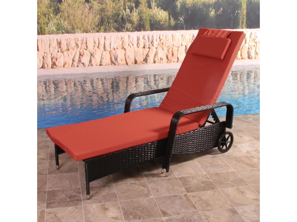 Chaise longue Doucezen polyrotin bain de soleil couchette alu - anthracite coussin terracota